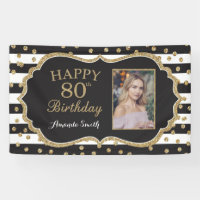 Happy 80th Birthday Banner. Gold Glitter Photo