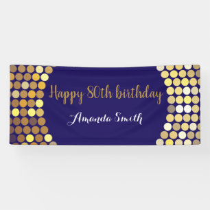 Happy 80th Birthday Banner Navy Blue Gold Glitter