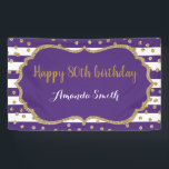 Happy 80th Birthday Banner Purple and Gold Glitter<br><div class="desc">Happy 80th Birthday Banner for women or man. Purple and Gold Birthday Party Banner. Gold Glitter Confetti. Black and White Stripes. Printable Digital. For further customisation,  please click the "Customise it" button and use our design tool to modify this template.</div>
