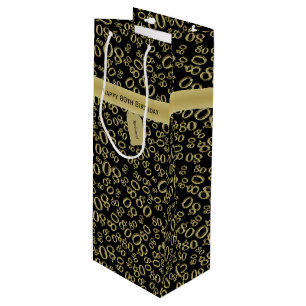 Happy 80th Birthday Black and Gold Number Pattern Wine Gift Bag