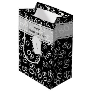 Happy 80th Birthday Black/White Number Pattern Medium Gift Bag
