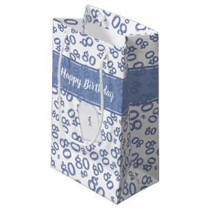 Happy 80th Birthday Blue and White Number Pattern Small Gift Bag