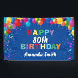 Happy 80th Birthday Colorful Balloons Blue Banner<br><div class="desc">Happy 80th Birthday Colorful Balloons Confetti Blue Banner. For further customization,  please click the "Customize it" button and use our design tool to modify this template.</div>