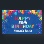 Happy 80th Birthday Colorful Balloons Blue Banner<br><div class="desc">Happy 80th Birthday Colorful Balloons Confetti Blue Banner. For further customization,  please click the "Customize it" button and use our design tool to modify this template.</div>
