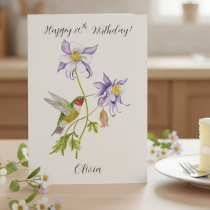 Happy 80th Birthday Columbine with Hummingbird Card