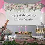 Happy 80th Birthday Feminine Pink Roses Floral Banner<br><div class="desc">A beautifully feminine birthday party banner to celebrate an 80th birthday in elegant style,  this Irresistible floral design is bordered in charming pink roses,  mixed flowers and trailing greenery  All of the text may be personalised for your party,  including the guest of honour's age.</div>