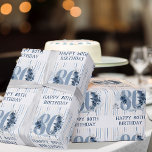 Happy 80th Birthday Floral Number 80 Wrapping Paper<br><div class="desc">Happy 80th birthday wrapping paper with fully editable wording to personalise as you wish. Design features number 80 decorated with rose buds,  flower blooms and foliage in shades of coastal blue and sand. Subtle feminine and elegant design with watercolor floral arrangements,  paint splatters and brush strokes.</div>