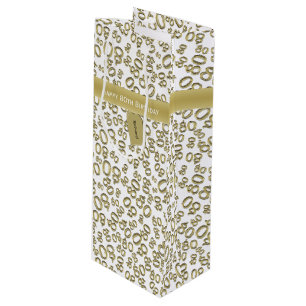 Happy 80th Birthday Gold and White Number Pattern Wine Gift Bag