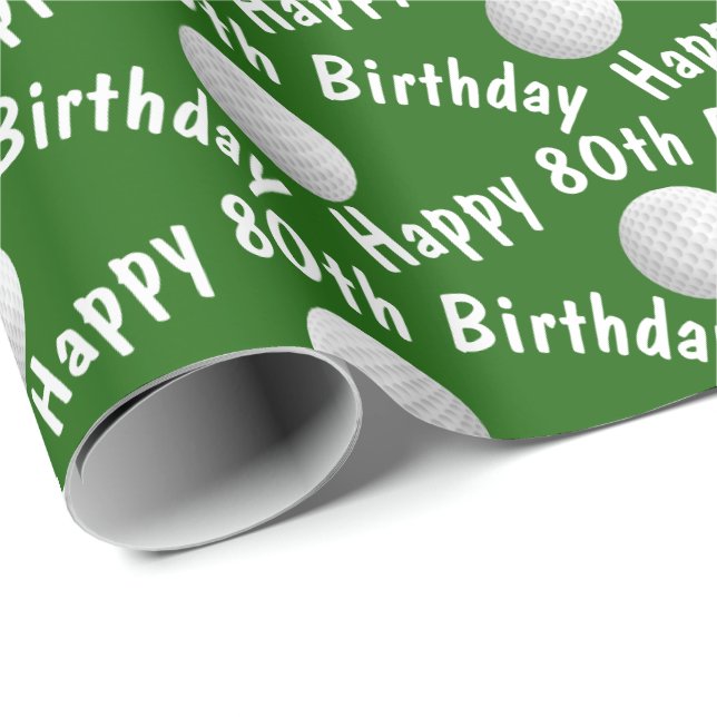 Happy 80th Birthday golf balls Wrapping Paper (Roll Corner)
