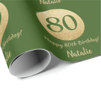 Happy 80th Birthday Green and Gold Glitter