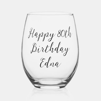 Happy 80th Birthday Keepsake Name Stemless Wine Glass