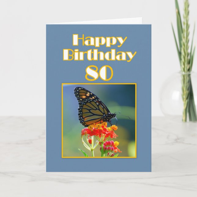 Happy 80th Birthday Monarch Butterfly Card (Front)