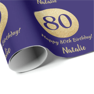Happy 80th Birthday Navy Blue and Gold Glitter Wrapping Paper