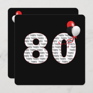 Happy 80th Birthday On Black Invitation