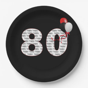 Happy 80th Birthday On Black Paper Plate