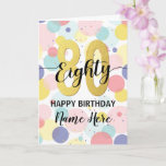 Happy 80th Birthday Pastel Rainbow Gold Woman Card<br><div class="desc">Fun,  cheerful,  elegant and colorful design birthday card. 
Firework in bright rainbow colors. Faux gold big number.
Get this cheerful card to celebrate your friend or family!</div>