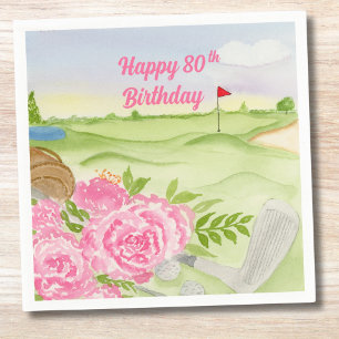 Happy 80th Birthday Peonies On Golf Course Napkin