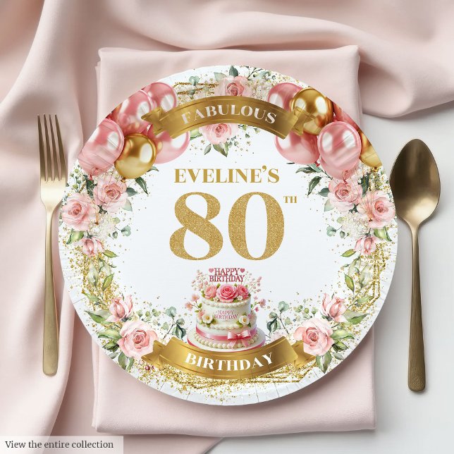Happy 80th Birthday Personalised Paper Plates (Happy 80th Birthday Personalized Paper Plates)