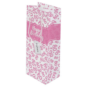 Happy 80th Birthday Pink and White Number Pattern Wine Gift Bag