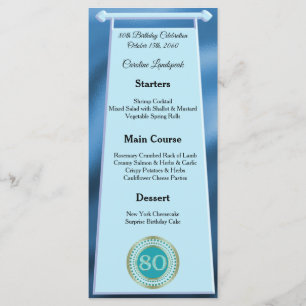 Happy 80th Birthday Teal Blue Glitter Foil  Menu