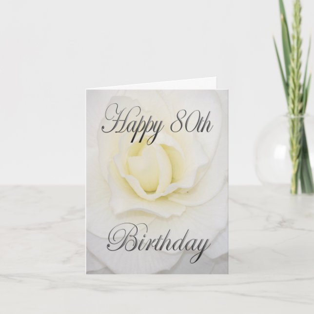 Happy 80th Birthday White Flower Card (Front)