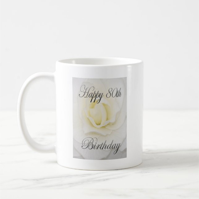 Happy 80th Birthday White Flower Coffee Mug (Left)