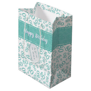 Happy 80th Teal/White Random Number Pattern Medium Gift Bag