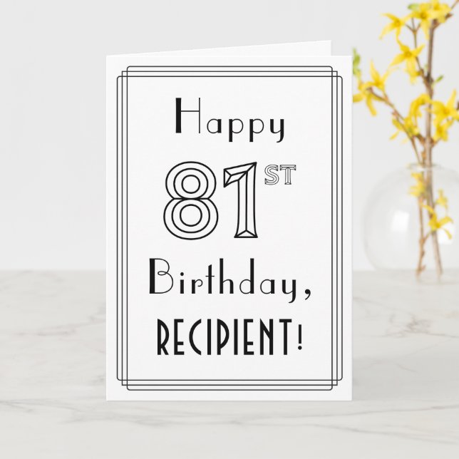 Happy 81st Birthday, Art Deco Style w/ Custom Name Card (Yellow Flower)