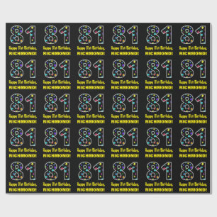 Happy 81st Birthday, Fun Colourful Stars Pattern 8 Wrapping Paper