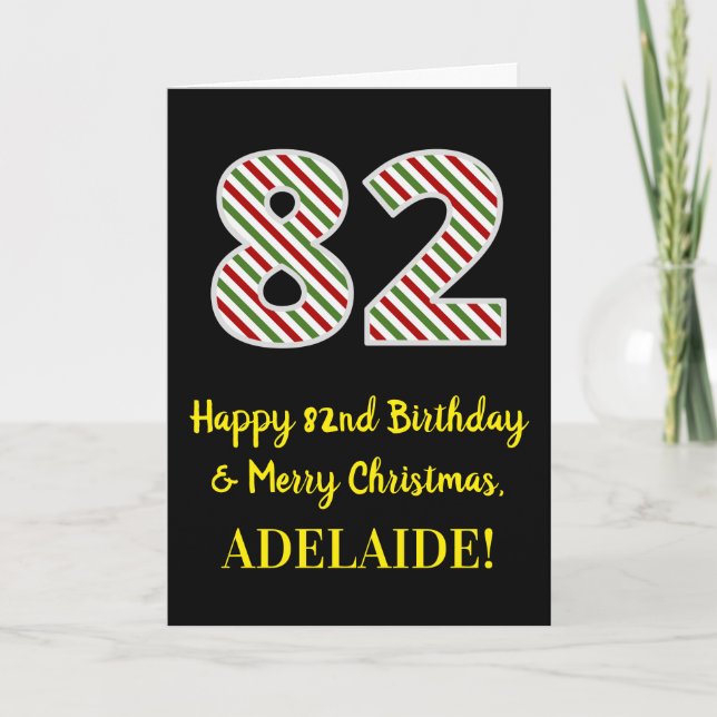 Happy 82nd Birthday & Merry Christmas, Custom Name Card (Front)