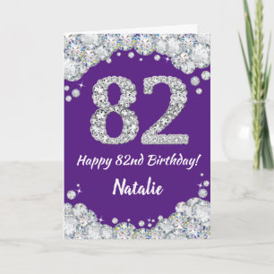 Happy 82nd Birthday Purple and Silver Glitter Card