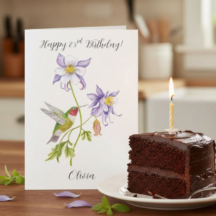 Happy 83rd Birthday Columbine with Hummingbird Card