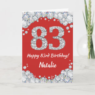 Happy 83rd Birthday Red and Silver Glitter Card