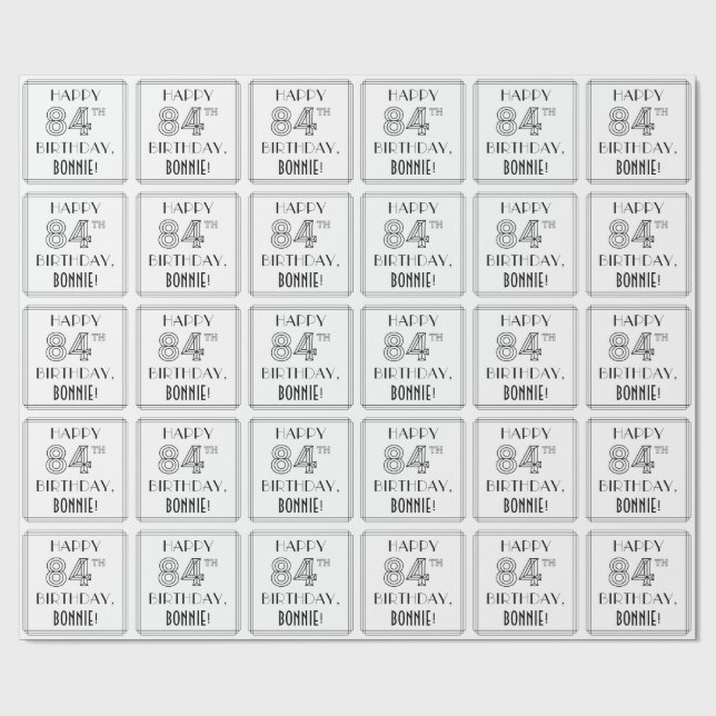 HAPPY 84TH BIRTHDAY; Art Deco Style; Custom Name Wrapping Paper (Flat)