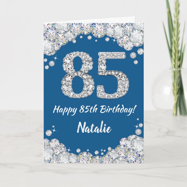 Happy 85th Birthday Blue and Silver Glitter Card (Front)