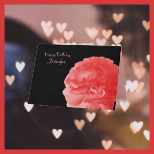 Happy 85th Birthday Greeting Card, Coral Pink Rose Card