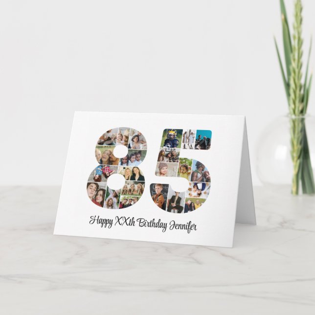 Happy 85th Birthday Number 85 Custom Photo Collage Card (Front)