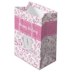 Happy 85th Birthday Number Pattern Pink/White Medium Gift Bag
