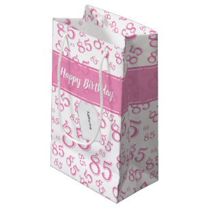 Happy 85th Birthday Number Pattern Pink/White Small Gift Bag