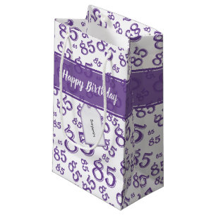 Happy 85th Birthday Number Pattern Purple/White Small Gift Bag