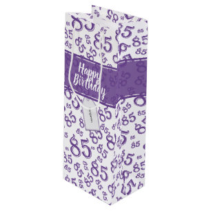 Happy 85th Birthday Number Pattern Purple/White Wine Gift Bag