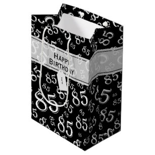 Happy 85th Birthday Party Theme Black and White Medium Gift Bag