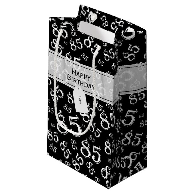 Happy 85th Birthday Party Theme Black and White Small Gift Bag (Front Angled)