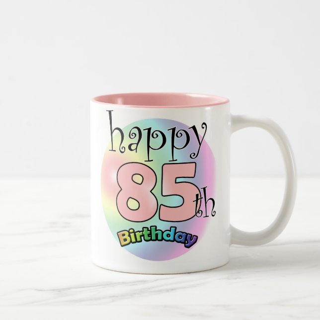 Happy 85th Birthday (Pink) Two-Tone Coffee Mug (Right)