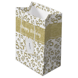 Happy 85th Random Number Pattern Gold/White Medium Gift Bag