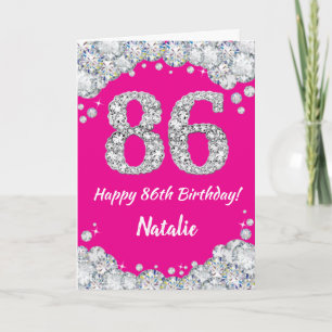 Happy 86th Birthday Hot Pink and Silver Glitter Card
