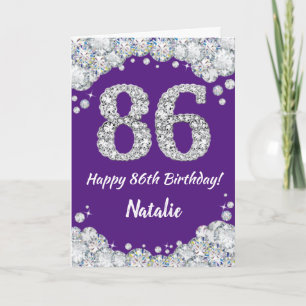 Happy 86th Birthday Purple and Silver Glitter Card