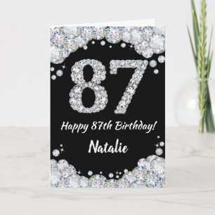 Happy 87th Birthday Black and Silver Glitter Card