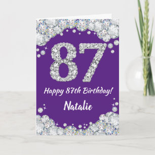 Happy 87th Birthday Purple and Silver Glitter Card