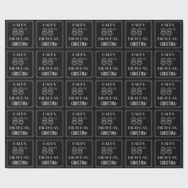 HAPPY 88TH BIRTHDAY; Art Deco Style w/ Custom Name Wrapping Paper (Seam)